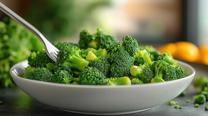 Fresh steamed broccoli in a bowl ready to eat.