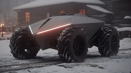 Naklejka premium Futuristic All-Terrain Vehicle in a Snowy Landscape Scene