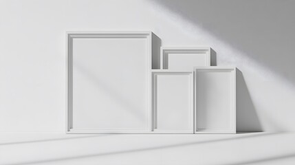 Minimalist White Blank Canvas Frames in a Contemporary Setting with Shadows and Subtle Lighting Effects