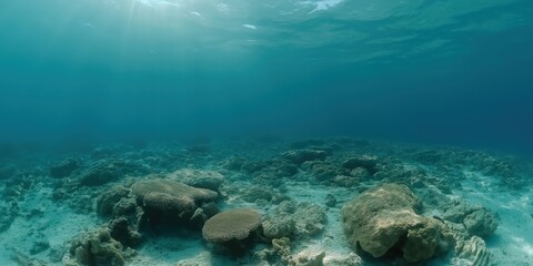 Obraz premium A mesmerizing underwater view showcasing vibrant coral reefs and marine life, highlighting the beauty and tranquility of ocean ecosystems in their natural habitat.