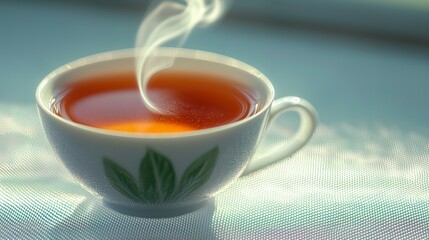 Steaming Hot Tea Cup  Relaxing Drink  Morning Beverage  Cozy Atmosphere