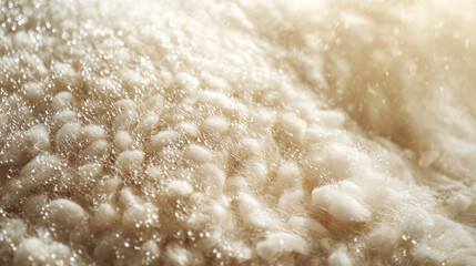Dewy Gideon's Fleece on Soft Wool: A Serene Morning Still Life with Copy Space