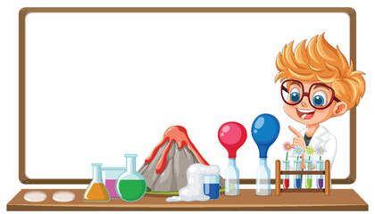 Young Scientist with Chemistry Experiment Setup