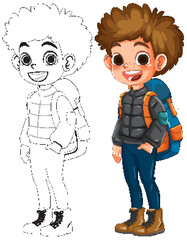 Happy Boy with Backpack Illustration