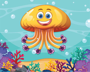 Cheerful Jellyfish in Vibrant Coral Reef