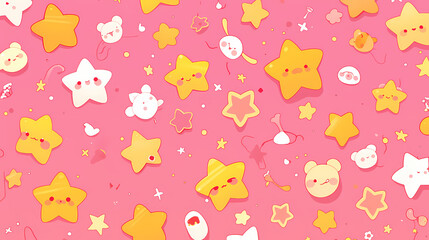 Obraz premium Colorful pattern of cute stars and bears on a pink background, ideal for children's design projects