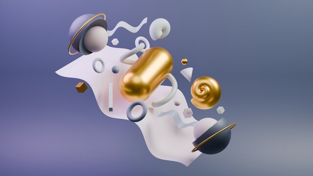Abstract 3D Illustration of simple shapes floating in open space conveying the initial stages of research planning and brainstorming