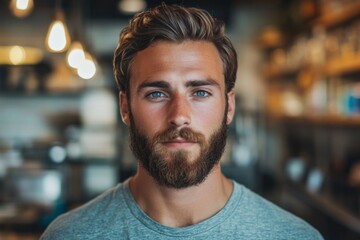 Obraz premium Portrait of a man with a confident expression and neatly styled hair