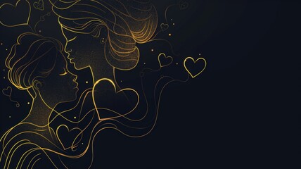 Two women sharing a tender moment surrounded by golden hearts and glitter