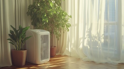 High-tech cooling unit with air purification and ionization.