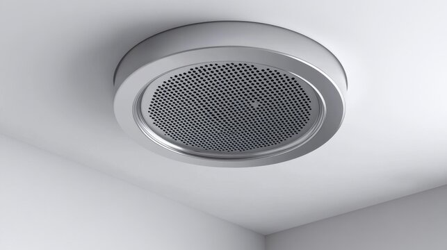 Round ceiling air vent with a perforated metal design. - Powered by Adobe