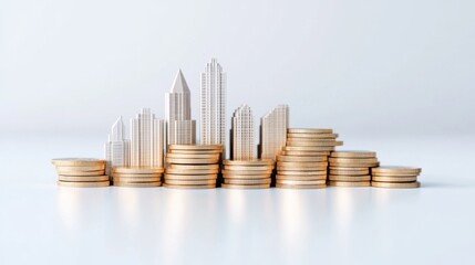 Urban Growth and Investment Concept with Coins and City Skyline