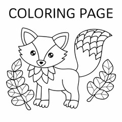 Vector illustration of Black and White color fox. children coloring book page