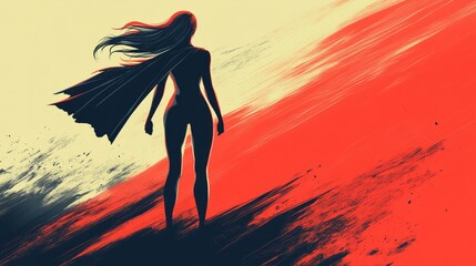 Simple and bold depiction of a female superhero figure, clean and empowering lines 