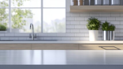 product display image of a light beige wooden table top,  slightly blurred, living room with light gray tile backsplash