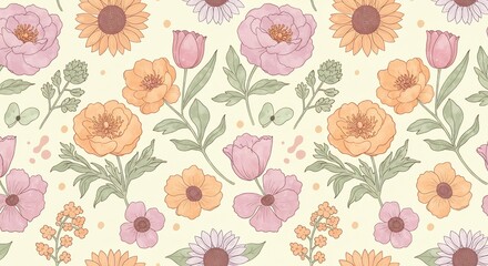 Pastel floral pattern soft light background. AI Generated