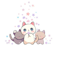 Playful and whimsical cat illustrations in vibrant and minimalist designs