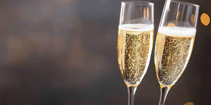 An elegant pair of champagne glasses raised in a toast, celebrating moments of joy and unity, ideal for conveying feelings of celebration and sophistication.