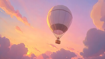 Fototapeta premium Peaceful Hot Air Balloon Sunset Flight Over Cloudscape