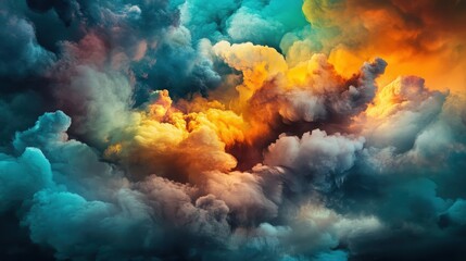 Fototapeta premium Colorful Abstract Cloudscape Featuring Dramatic Hues and Swirling Forms
