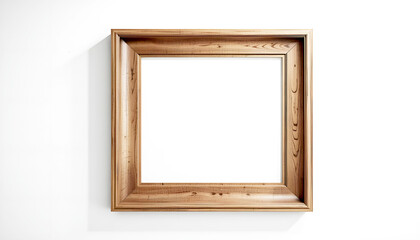 Minimalist blank wall art design, framed in a wooden style and hung on a white wall, square format.