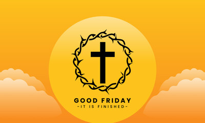 Vector illustration of Good Friday for Christians with copy space area. By combining elements of the cross, crown of thorns and the twilight view of Golgotha ​​Hill