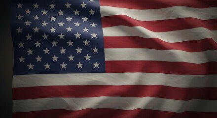 Fototapeta premium Dramatic Red White Blue Flag Waves Gently. AI Generated