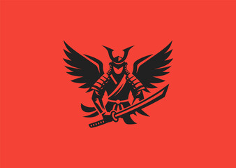 Winged Samurai Logo – A fierce samurai with wings, symbolizing honor, strength, and divinity.