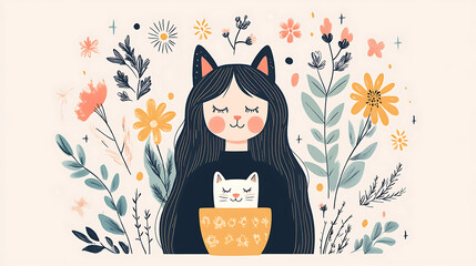 pet cat in illustrator drawing.