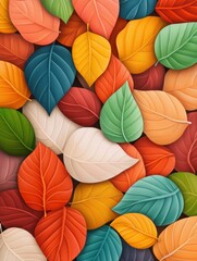 Colorful leaves displaying a kaleidoscope of autumn hues creating a beautiful natural mosaic