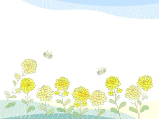 菜の花と蝶の背景イラスト