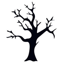 Spooky Halloween Tree Silhouette on White Background. Vector Illustration
