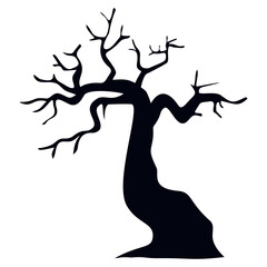 Spooky Halloween Tree Silhouette on White Background. Vector Illustration