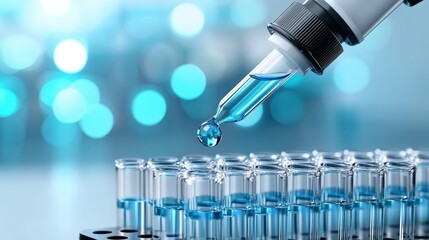 Pipette dropping liquid laboratory close-up image scientific environment macro view experimentation