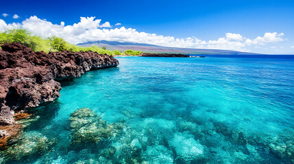 Fototapeta premium Tranquil ocean waves maui hawaii landscape photography bright day serene coastal view