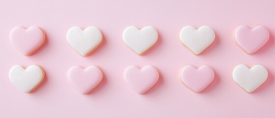 Obraz premium Decorative heart-shaped cookies bakery food photography sweet treats top view romantic concept