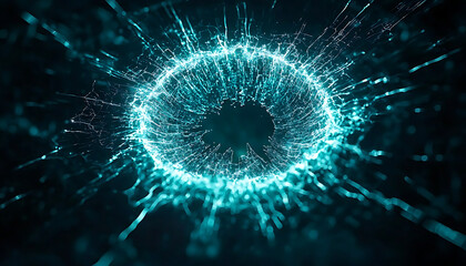 Cybersecurity Threat Landscape. pulsating digital ring with glowing cracks on dark background