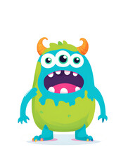 Fototapeta premium Bright funny cute monster illustration vector cartoon in green