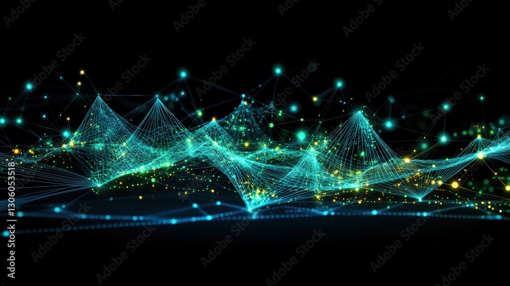 Poster an intricate network of connected lines representing relationships and interactions in a modern digi