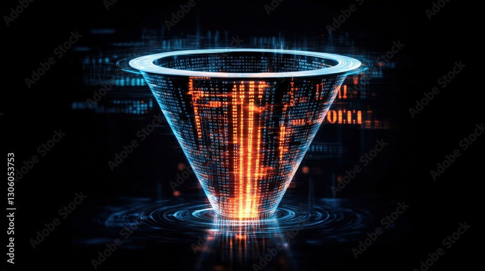 Poster stylish cup filled with binary code pattern symbolizing technology and data in a modern digital worl