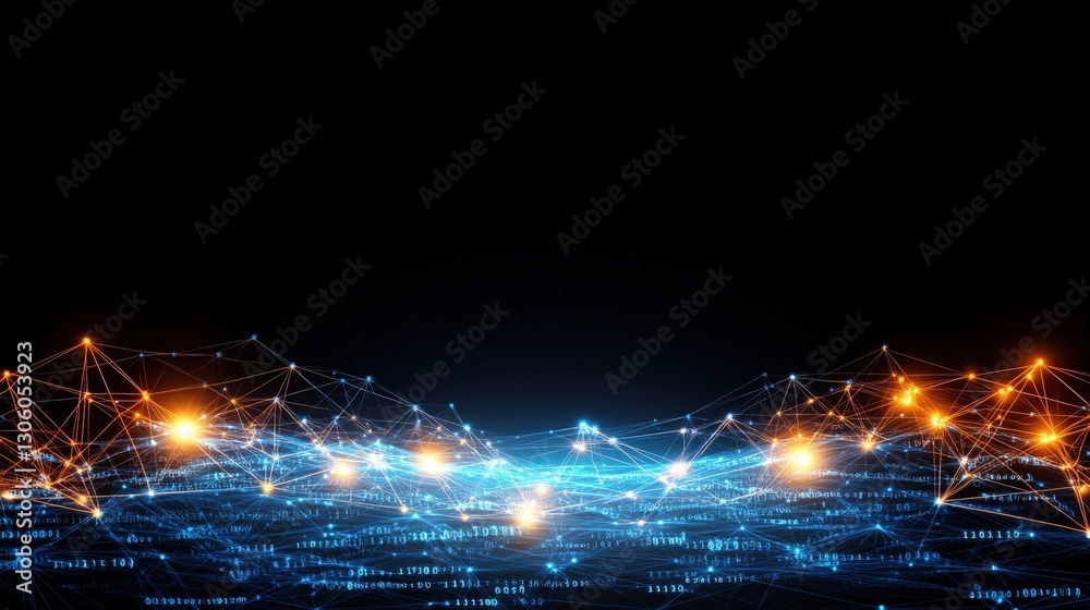 Poster intricate network of connected lines representing data flow and communication in a digital world con