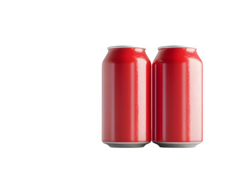 Two vibrant red soda cans stacked together, showcasing their glossy finish and modern design, perfect for a refreshing beverage backdrop.