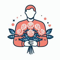 vector illustration of person holding rose flower
