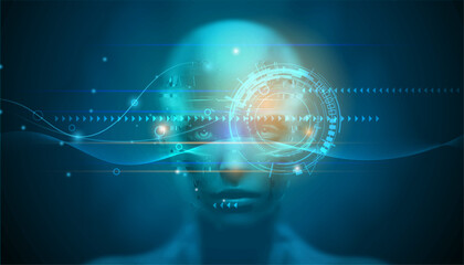 Vector Abstract modern technology futuristic, AI bot, Artificial Intelligence concept. Robot and cyberspace, digital data, datum communication, innovation on hi tech future design for background