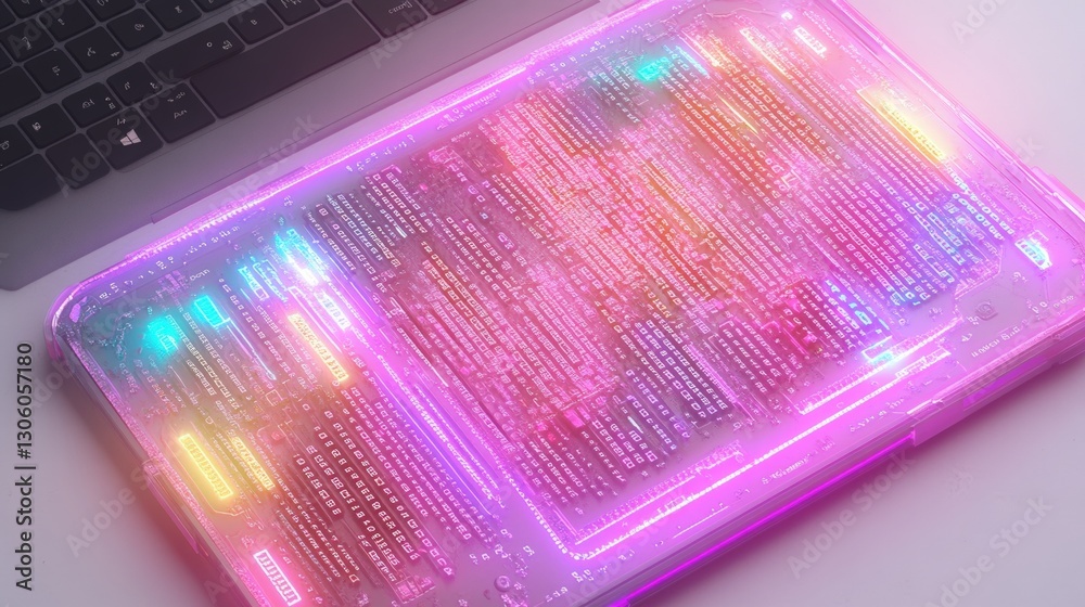 Poster glowing keyboard pad of a computer keyboard highlighting modern technology and innovative design in 