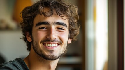 Obraz premium Confident Young Man Smiling – Soft Natural Light Portrait