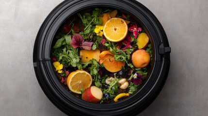 A bowl of mixed fruits including oranges and apples representing a healthy and colorful diet for nutrition and wellness