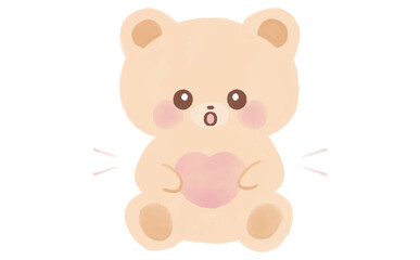 ハートを持つかわいいくまの水彩イラスト