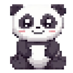Fototapeta premium 8-bit pixel art panda, cute sitting bear clipart on transparent background