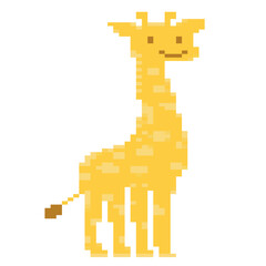 Obraz premium 8-bit pixel art giraffe, tall wild animal clipart on transparent background